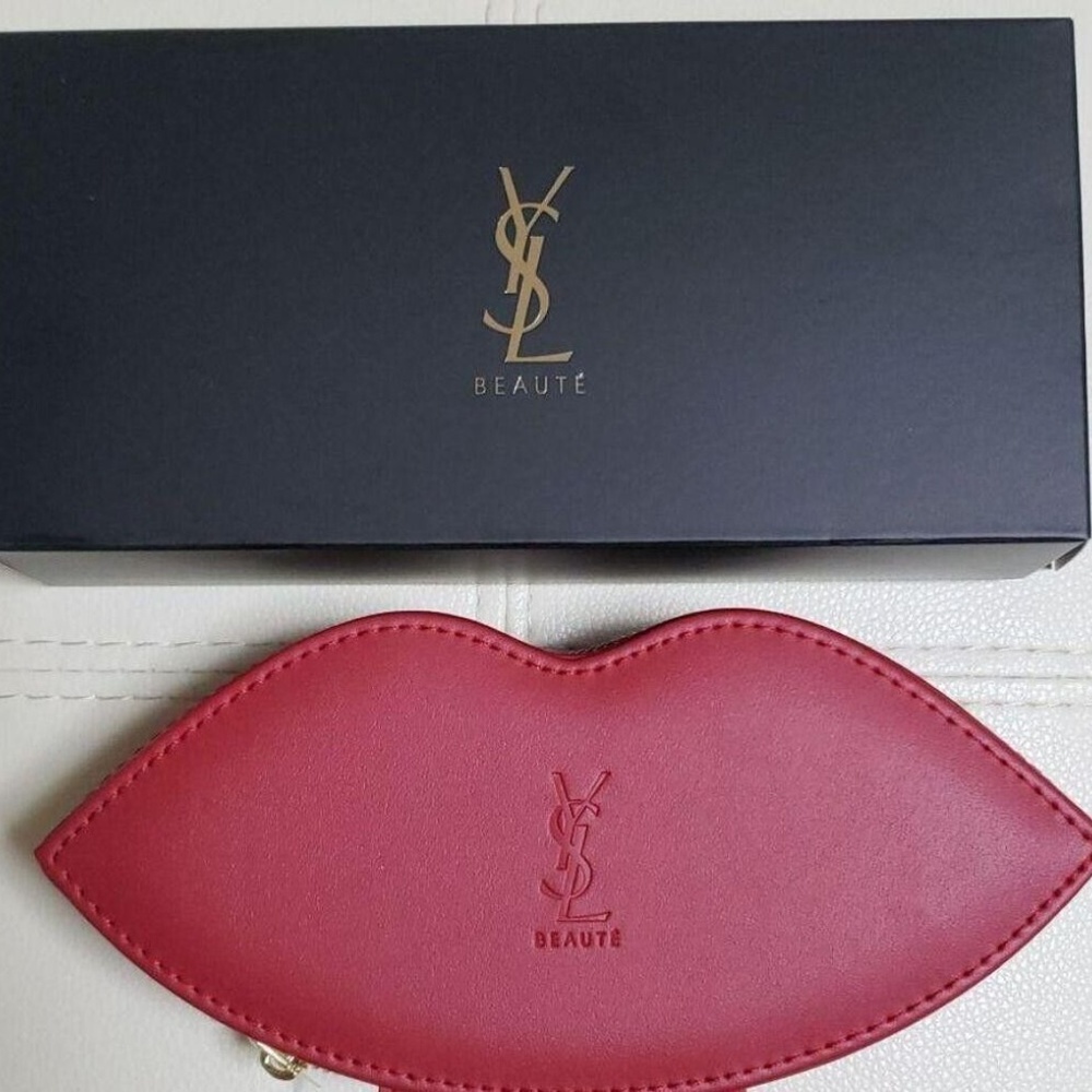 YSL 100% Authentic Faux Leather Hard Side Red Lip-Shape Makeup Case Brush Holder - Picture 8 of 14